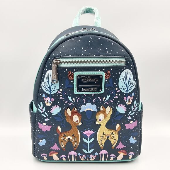 Loungefly Disney Bambi Folk Floral Green Mini Backpack Bag New - Picture 2 of 10